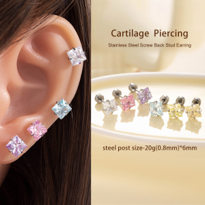 Boucles D'Oreilles Percées Carrées En Acier Titane Et Zircon Pour Femme, 1 Pièce h5 Image5