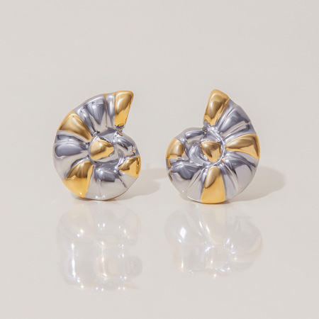 1 paire de boucles d'oreilles puces pour femme, en acier inoxydable imperméable et or, motif coquillage. 2