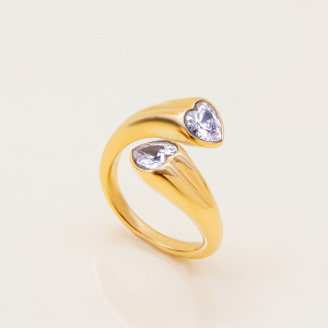 Bague Femme En Acier Inoxydable Doré, Étanche, Ornée D'Une Pierre Précieuse Et Ornée D'Une Étoile Personnalisée. h5 