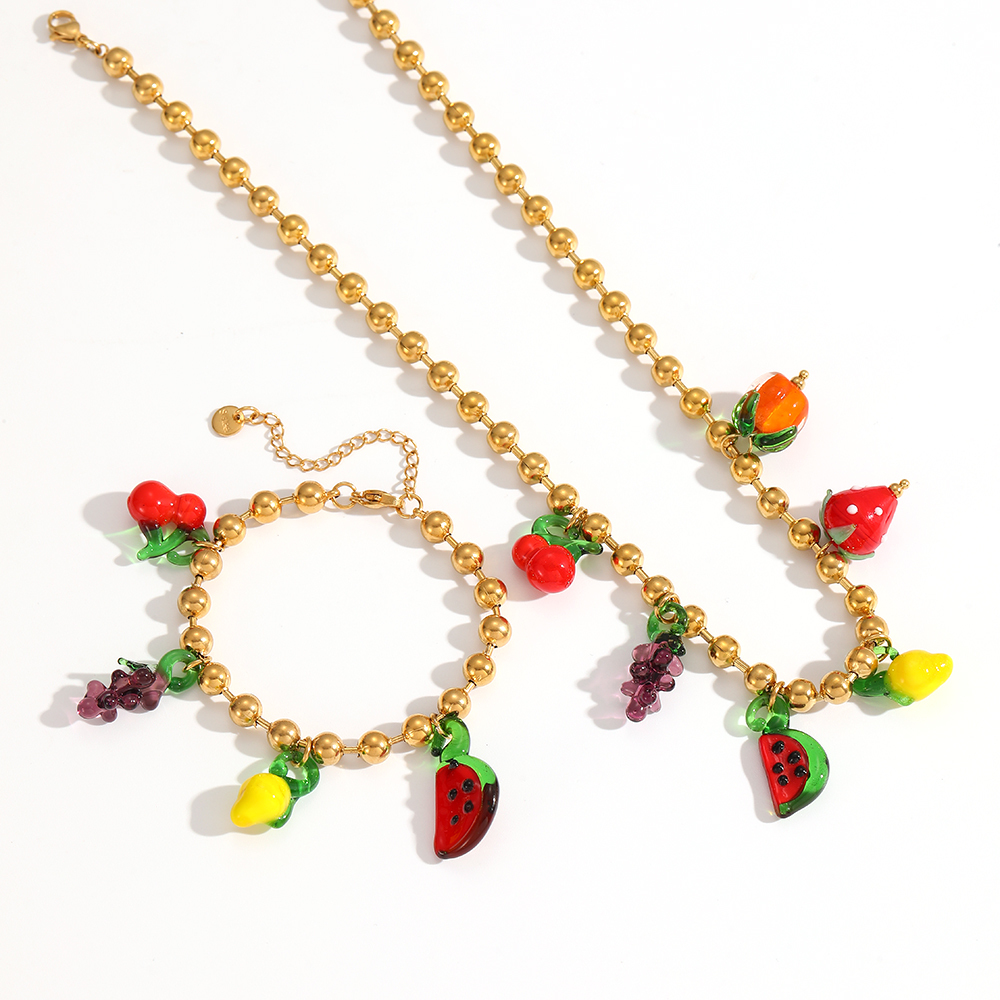 Bracelet À Breloques En Acier Inoxydable Couleur Or Avec Motif Fruit De Style Ins, 1 Pièce Image4