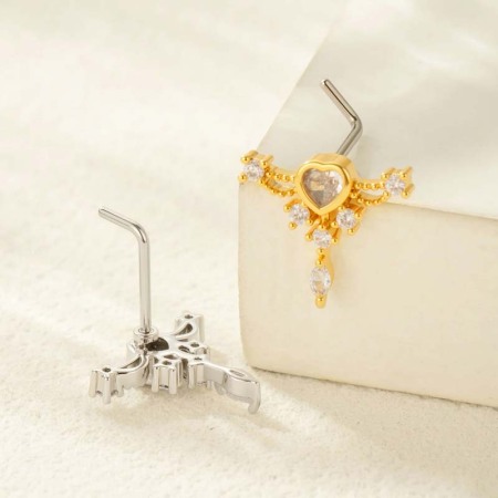 1 pièce de piercing de nez délicat en forme de cœur en cuivre doré et zircon pour femme 2