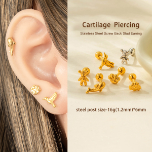 Boucle D'Oreille Piercing En Acier Inoxydable Étanche Couleur Or (1 Pièce) h5 Image5