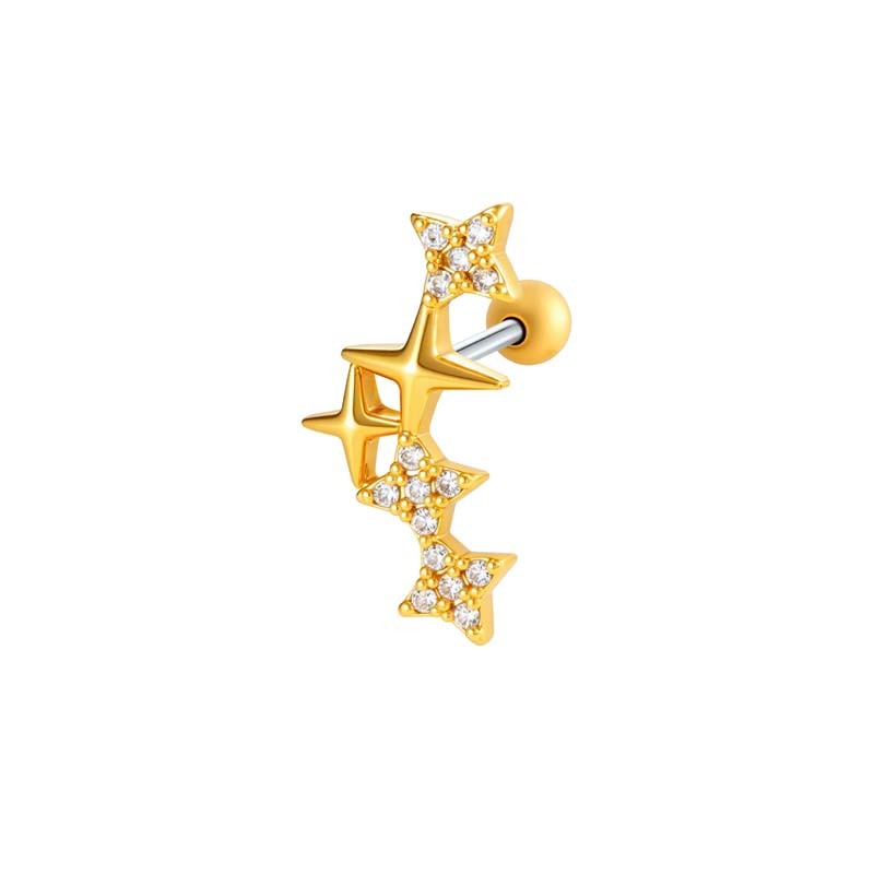 Boucles D'Oreilles Piercing Pour Femme, 1 Pièce, Étoile, Cuivre, Couleur Or, Zircon Image6