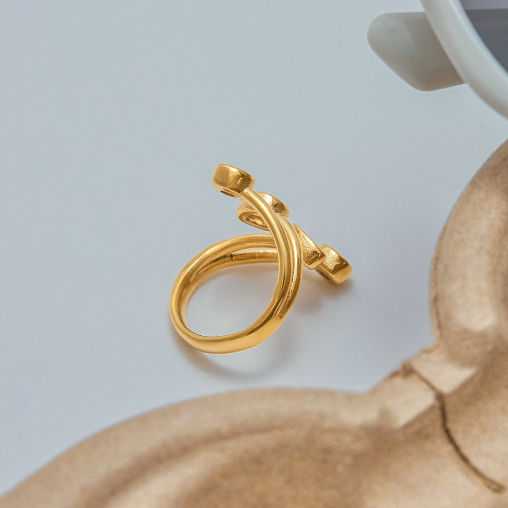 Bague Pour Femme En Acier Inoxydable Doré, Imperméable, Ornée D'Une Pierre Précieuse Et Ornée D'Une Goutte D'Eau. h5Image5