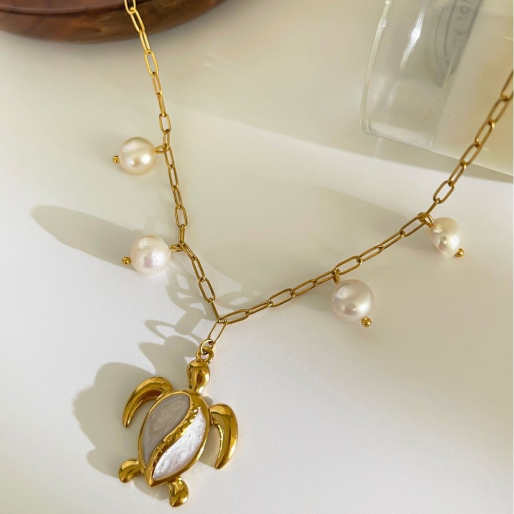 Collier Pendentif Tortue En Acier Inoxydable Étanche Couleur Or (1 Pièce) Image4