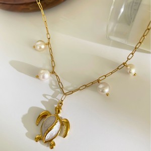 Collier Pendentif Tortue En Acier Inoxydable Étanche Couleur Or (1 Pièce) h5 Image4