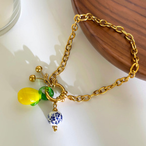 Bracelet À Breloques Citron En Acier Inoxydable Étanche Couleur Or (1 Pièce) h5 Image5