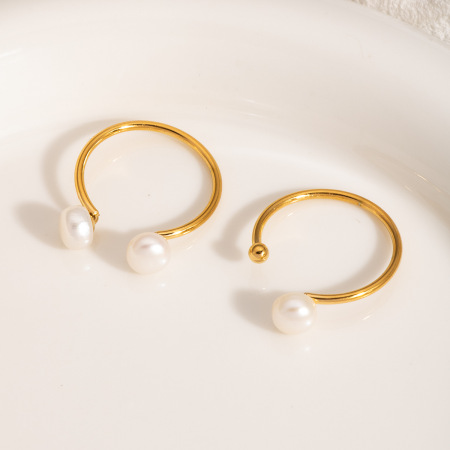 Bague ajustable simple en acier inoxydable étanche couleur or avec perle (1 pièce) 2