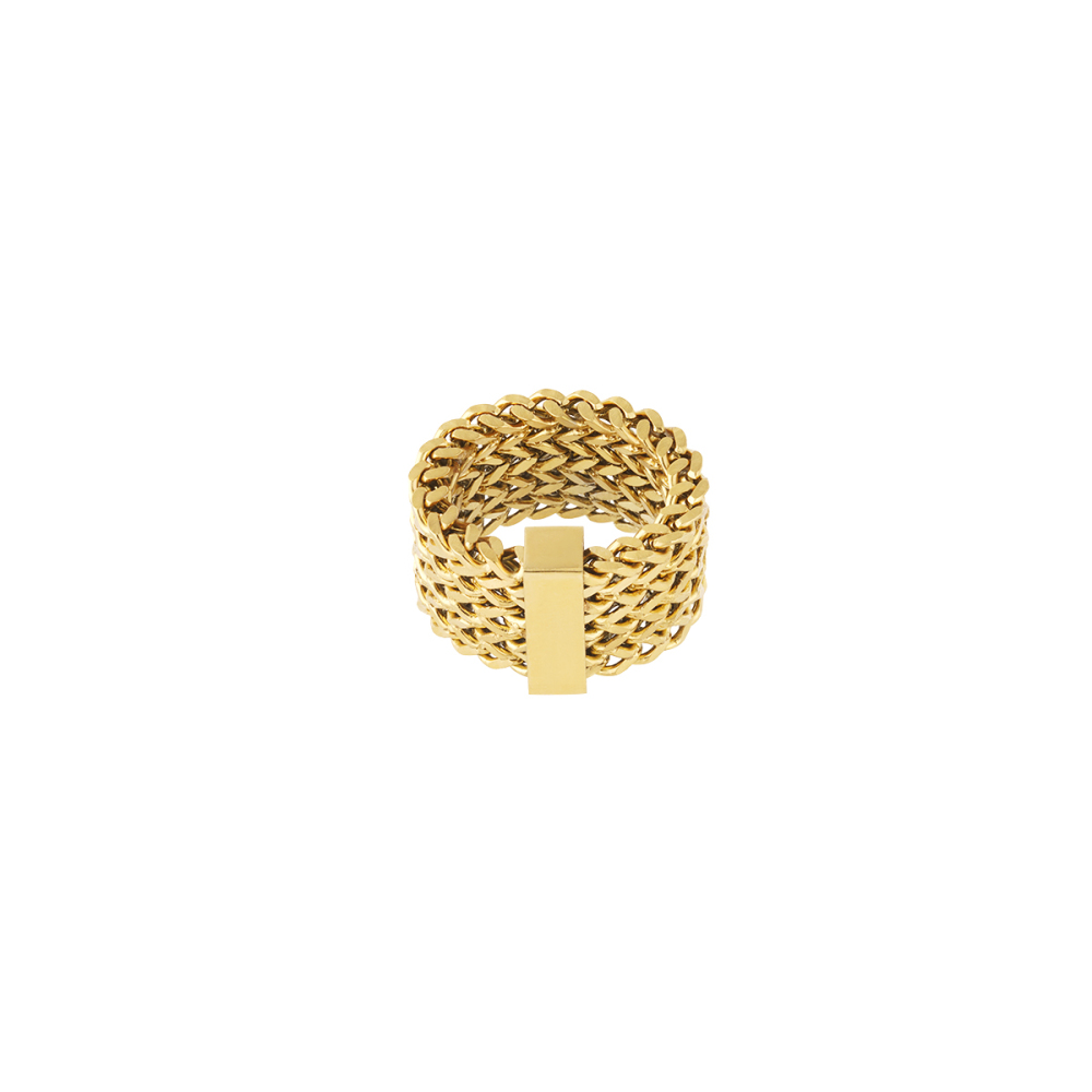 Bague Tendance En Acier Inoxydable Doré, Imperméable, Collection Simple, Patchwork Simple (1 Pièce) 