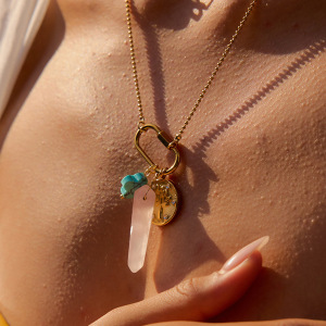 Collier Pendentif Femme En Acier Inoxydable, Pierre Naturelle Irrégulière, Couleur Or, Étanche h5 Image4