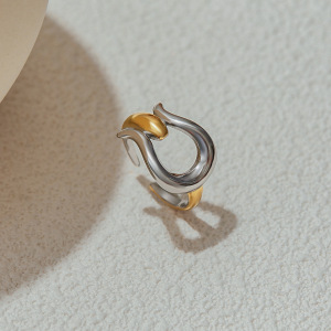 Bague Minimaliste Moderne Et Élégante En Acier Inoxydable Doré, Style Géométrique, Étanche. h5 Image8