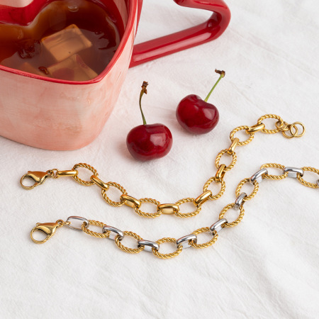 Bracelet chaîne femme Simple Series Daily Twist en acier inoxydable étanche couleur or (1 pièce) 2