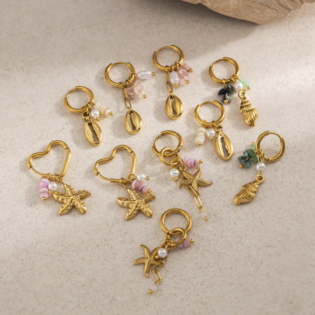 1 Paire De Boucles D'Oreilles Pendantes Oceanic En Acier Inoxydable Étanche Couleur Or À Faire Soi-Même 2