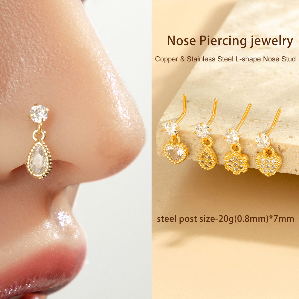 1 Pièce Simple Series Simple Heart Simple Copper Gold Color Zircon Piercing De Nez Pour Femme h5Image4