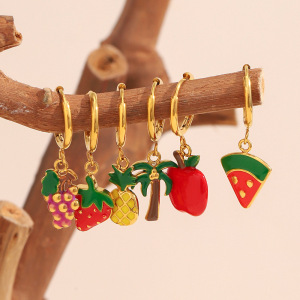 1 Paire De Boucles D'Oreilles Pendantes Couleur Or Aux Fruits Frais Et Vifs h5 Image2