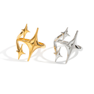 Bague Tendance En Acier Inoxydable Doré, 1 Pièce, En Forme D'Étoile h5 Image5