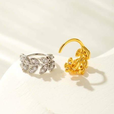 1 pièce de piercing de nez pour femme en forme de feuille, cuivre, couleur or et zircon 2