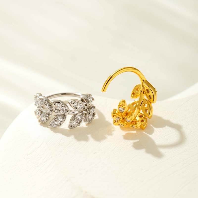 1 Pièce De Piercing De Nez Pour Femme En Forme De Feuille, Cuivre, Couleur Or Et Zircon h5Image3