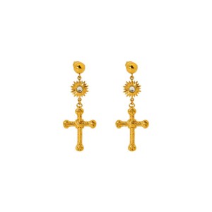 Boucles D'Oreilles Puces Pour Femmes, Style Rétro Croix Classique, En Acier Inoxydable Étanche h5 Image5
