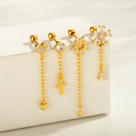 Boucles d'oreilles piercing simples en forme de cœur, couleur cuivre et or, zircone, pour femme, 1 pièce