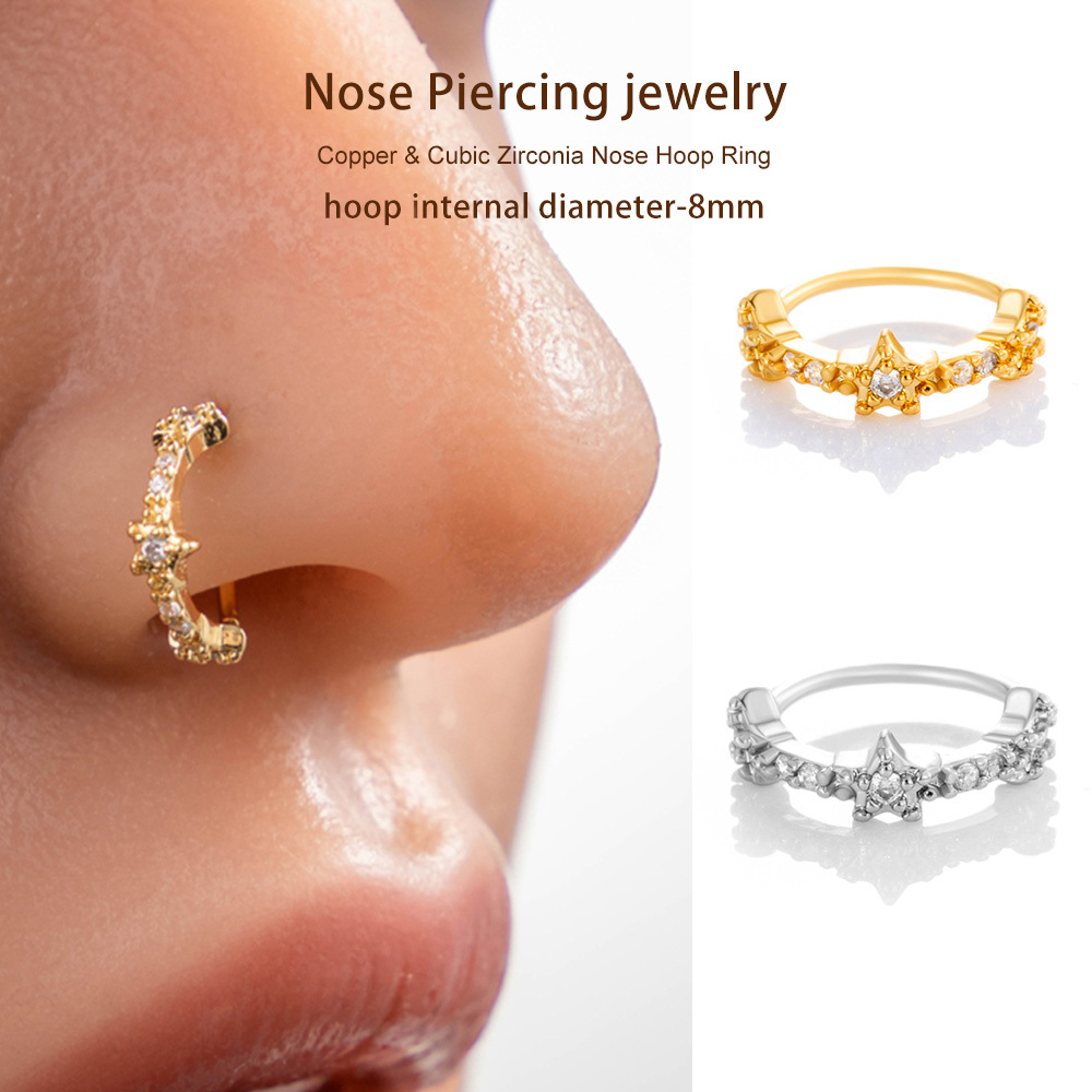 1 Pièce De Piercing De Nez En Forme D'Étoile En Cuivre Doré Et Zircon Pour Femme Image4