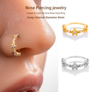 1 Pièce De Piercing De Nez En Forme D'Étoile En Cuivre Doré Et Zircon Pour Femme h5 Image4