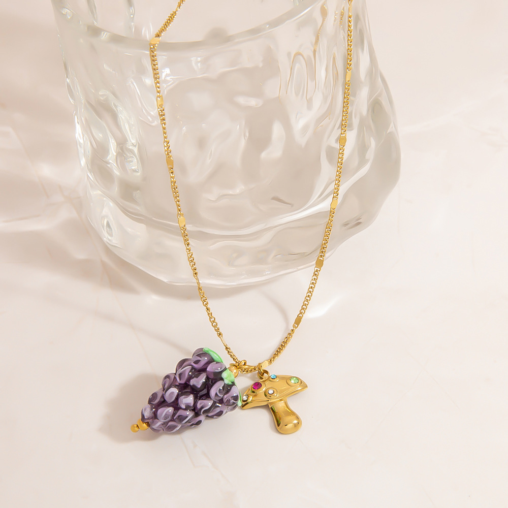 Collier Pendentif En Acier Inoxydable Doré, Étanche, En Forme De Fruit (1 Pièce) Image4