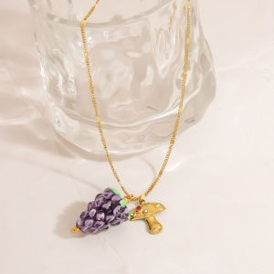 Collier Pendentif En Acier Inoxydable Doré, Étanche, En Forme De Fruit (1 Pièce) h5 Image4
