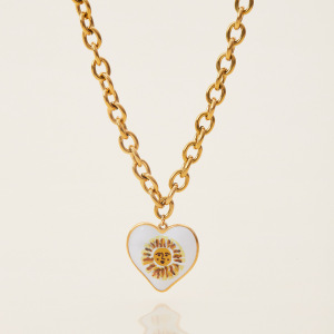 Collier Pendentif Femme En Acier Inoxydable Doré, Couleur Or, Motif Soleil Peint (1 Pièce) - Collection Classique h5 Image5