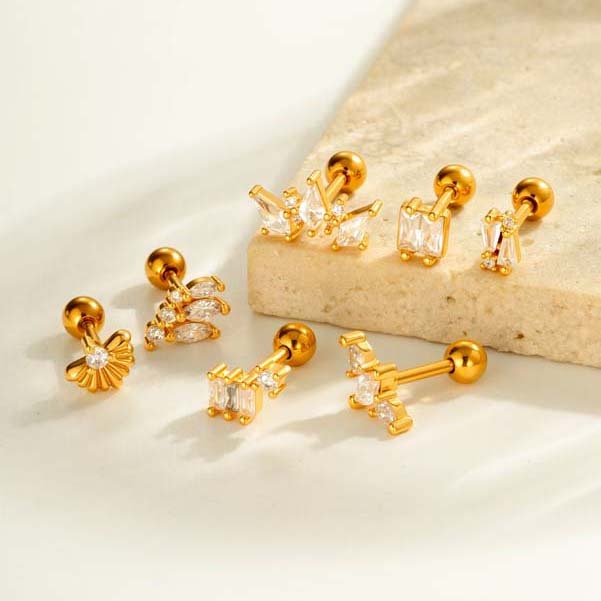Boucles D'Oreilles Piercing Exquises En Cuivre Doré Et Zircon Pour Femmes, 1 Pièce h5Image4