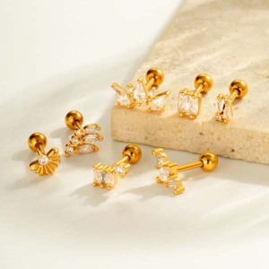 Boucles D'Oreilles Piercing Exquises En Cuivre Doré Et Zircon Pour Femmes, 1 Pièce h5 Image4