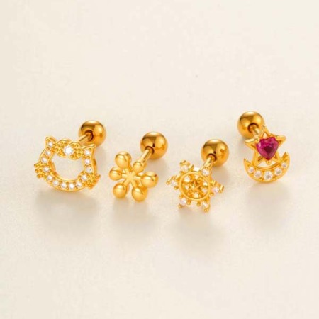 Boucles d'oreilles piercing en forme de chat, couleur cuivre or et zircon, pour femme, 1 pièce