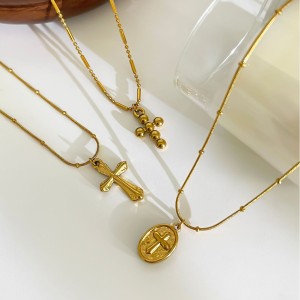 Collier Pendentif Croix En Acier Inoxydable Étanche Couleur Or (1 Pièce) h5 Image5