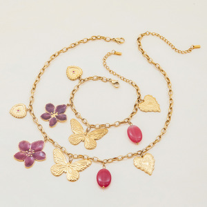 Collier Pendentif Femme En Acier Inoxydable Étanche Couleur Or, Orné D'Une Douce Fleur Et D'Un Papillon (1 Pièce) h5 Image7