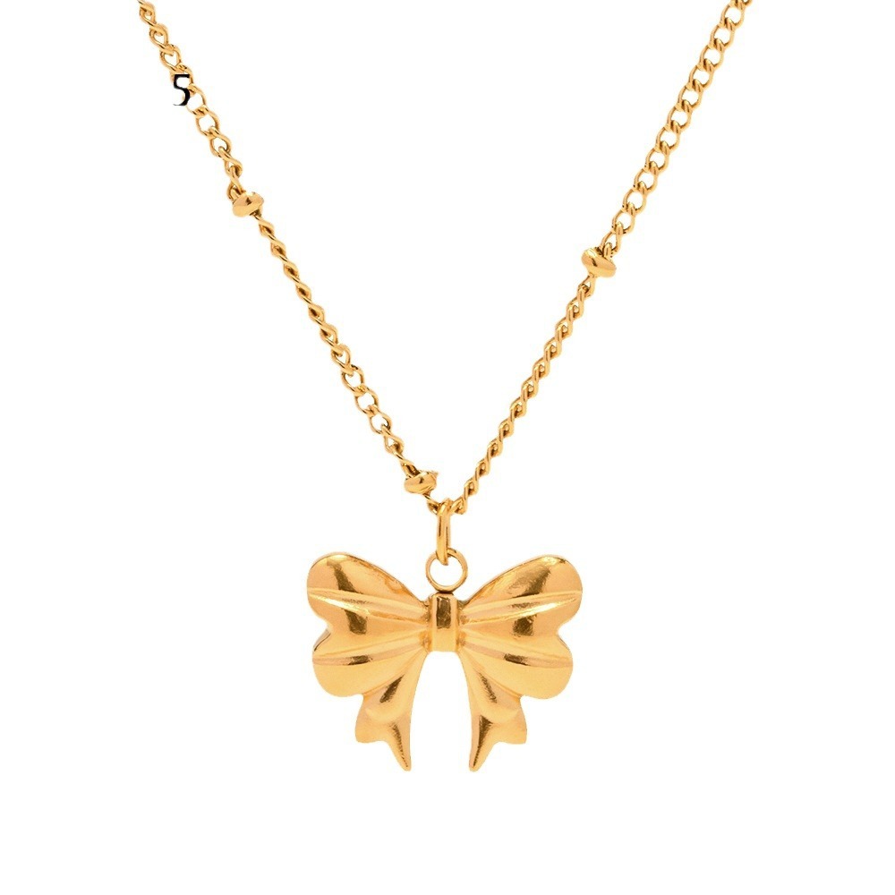 Colliers Pendentifs Pour Femmes, En Acier Inoxydable Étanche, Avec Nœud Papillon Romantique Image5