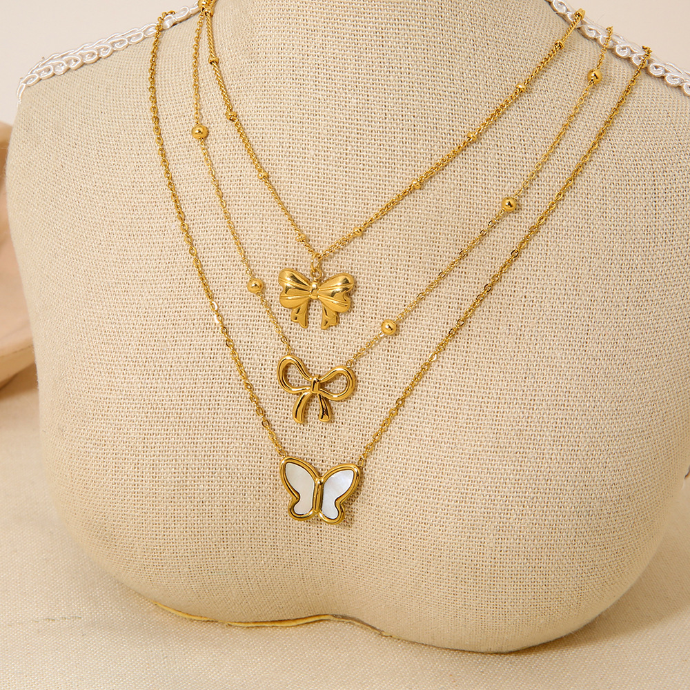 Colliers Pendentifs Pour Femmes, En Acier Inoxydable Étanche, Avec Nœud Papillon Romantique Image6