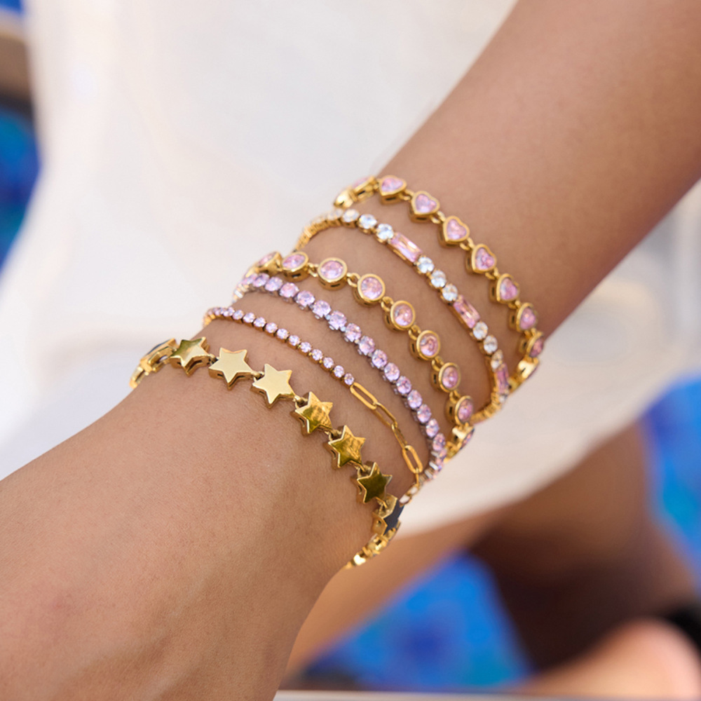 Bracelet À Maillons Pour Femme, En Acier Inoxydable Doré, Avec Motif Cœur (1 Pièce). Image5