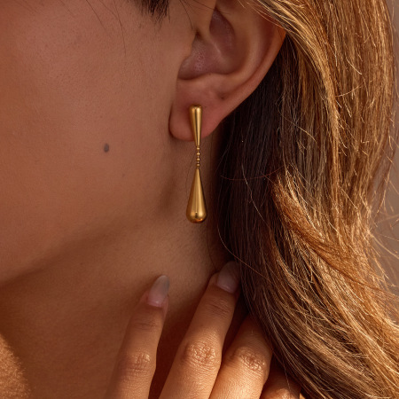 Boucles d'oreilles pendantes pour femmes, en acier inoxydable étanche, couleur or, modèle Simple Droplet