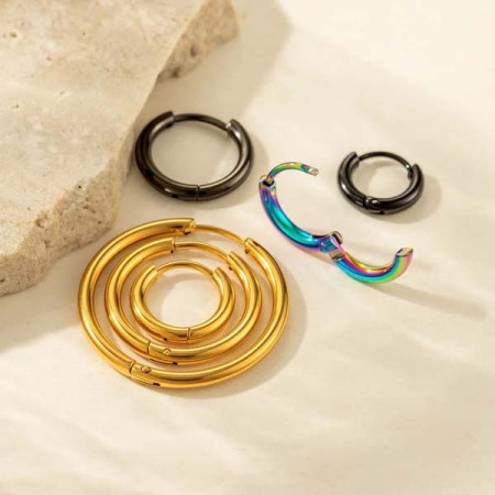 Boucles d'oreilles créoles classiques pour femme, en acier inoxydable étanche, couleur or (1 pièce).