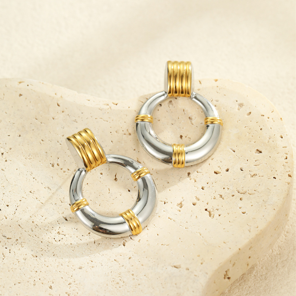 Boucles D'Oreilles Puces Pour Femmes, Luxueuses, Rétro, Géométriques, En Acier Inoxydable Étanche. Image4