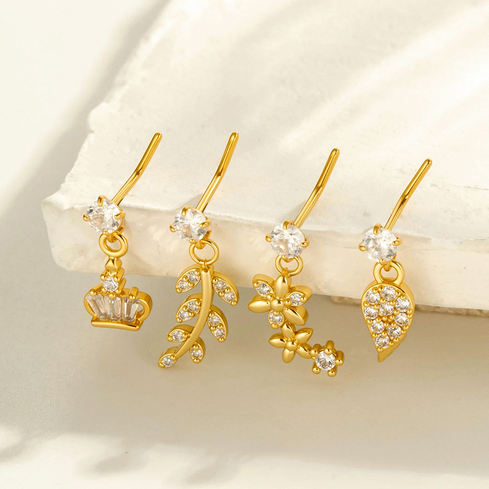 1 Pièce Simple Series Simple Flower Simple Copper Gold Color Zircon Piercing De Nez Pour Femme Image4