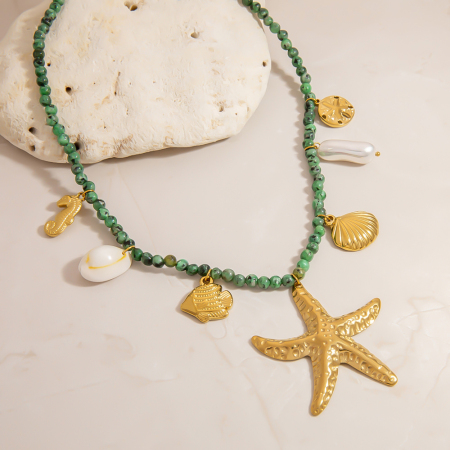 Colliers Pendentifs Pour Femmes, Collection Turtle Vacation, En Acier Inoxydable Étanche Couleur Or