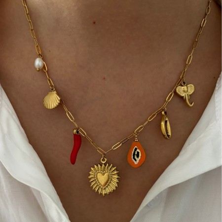 Collier pendentif cœur en acier inoxydable étanche couleur or (1 pièce)