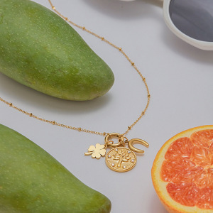 Collier Pendentif Trèfle Personnalisable En Acier Inoxydable, Étanche, Couleur Or, Pour Femme (1 Pièce) h5 Image6