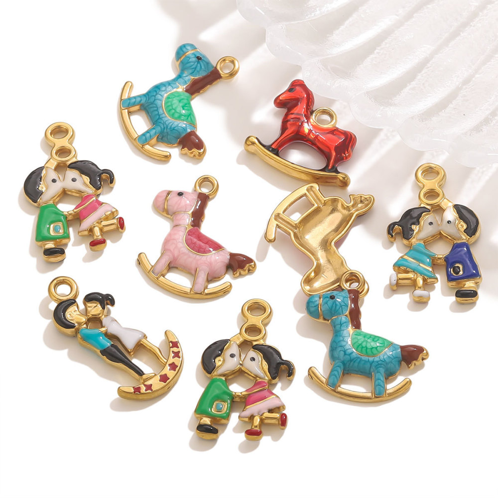 Pendentif Femme Étanche En Acier Inoxydable, Motif Cheval À Bascule (1 Pièce) h5Image3