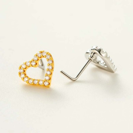 1 pièce de piercing de nez en forme de cœur en cuivre doré et zircon pour femme 2