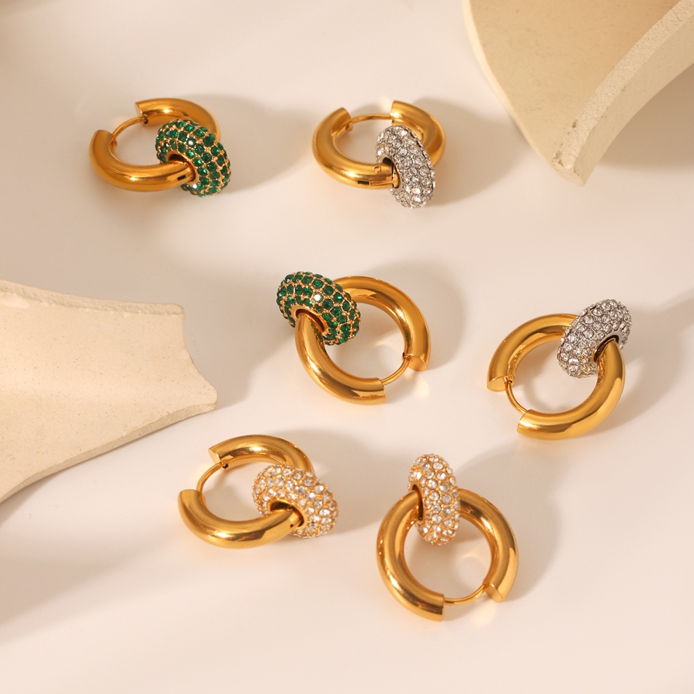 Boucles D'Oreilles Pendantes Pour Femmes, Style Géométrique Simple, En Acier Inoxydable Étanche Avec Zircon. Image6