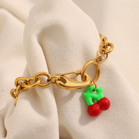 1 paire de bracelets à breloques pour femme, collection romantique « Sweet Plant », en acier inoxydable étanche.