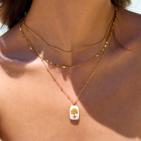 Collier Pendentif Rétro Arbre Pour Femme, En Acier Inoxydable Étanche, Couleur Or (1 Pièce)