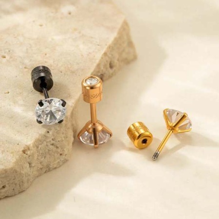 Boucles d'oreilles piercing femme, style géométrique moderne, en acier inoxydable, étanches, couleur or, avec zircon (1 pièce). 2